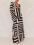 Bohemian Style Unique Printed V Tie Ring Maxi Dress