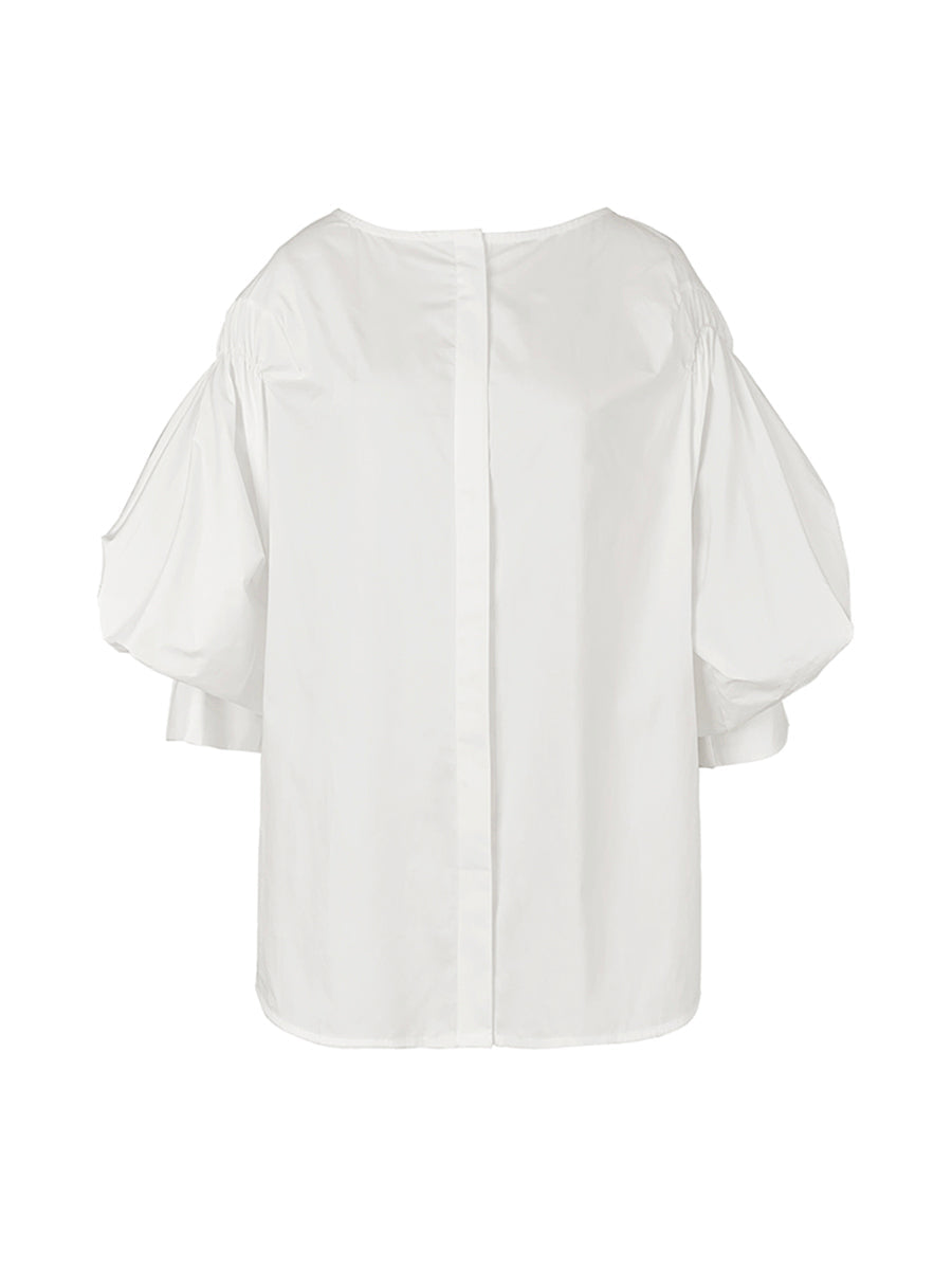 Puff Sleeves Buttoned Solid Color Blouses&Shirts Tops