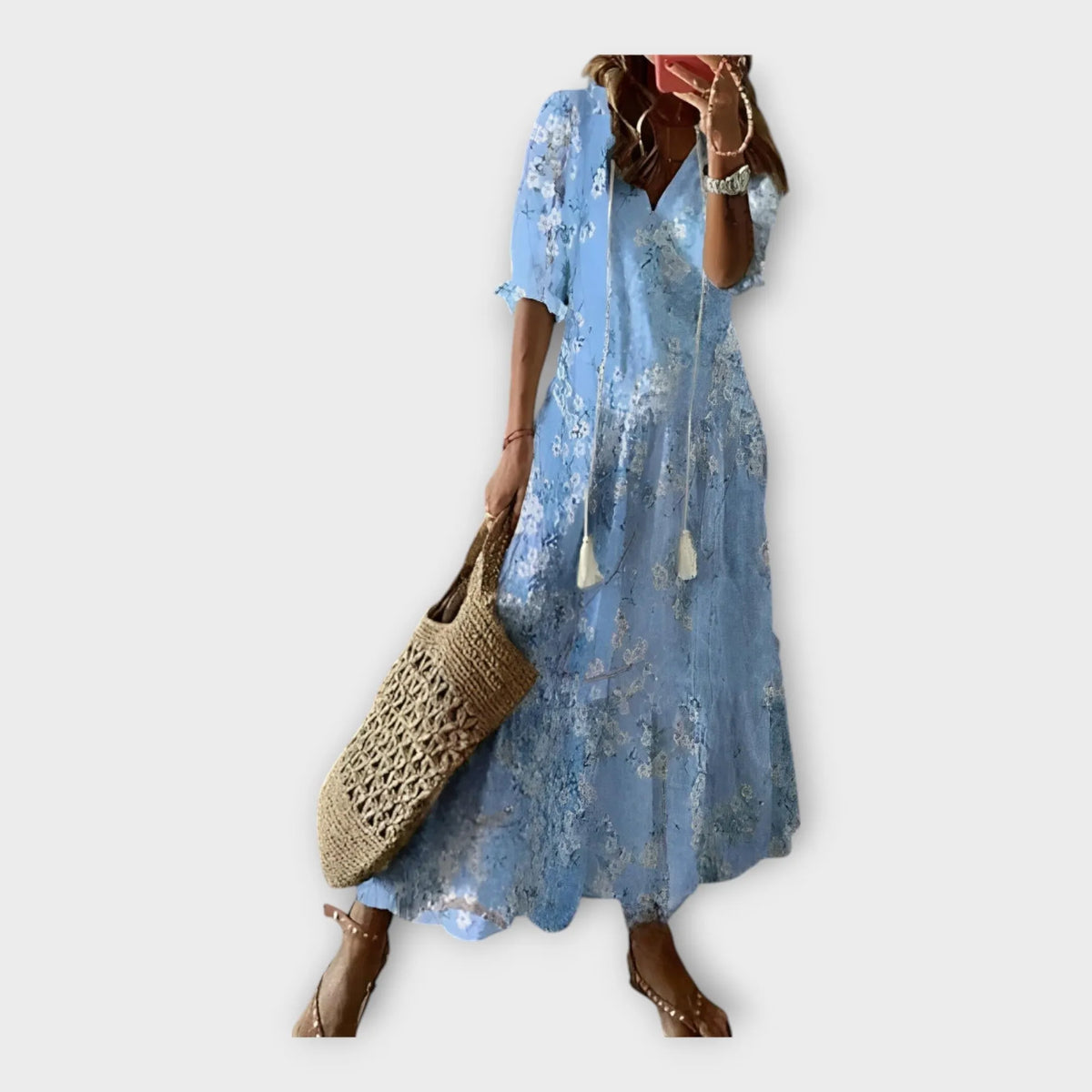 Vintage Dress with Embroidery and V Neckline