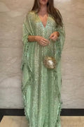Womens V-neck Sequined Tassel Dress with Elegant Temperament
