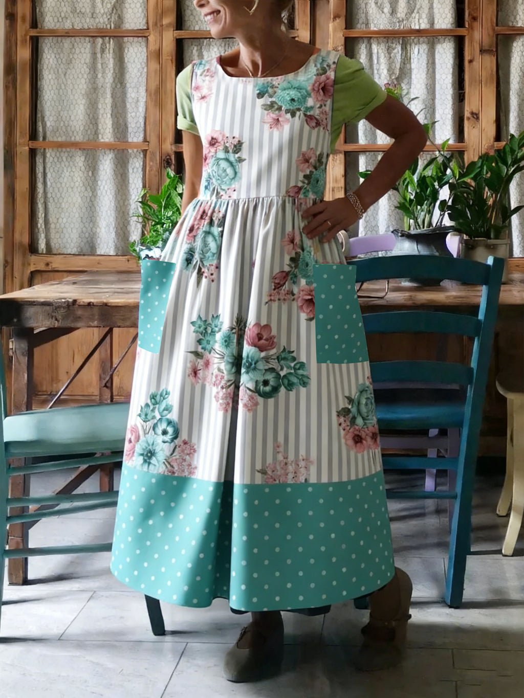 Floral & Polka Dot Patchwork Apron