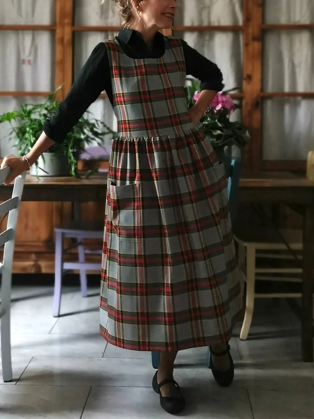 Grey and Red Tartan Apron