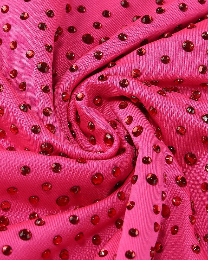 Halter Crystal Ruched Maxi Dress Hot Pink