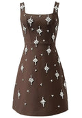 Crystal Bow Detail Backless A Line Dress Brown