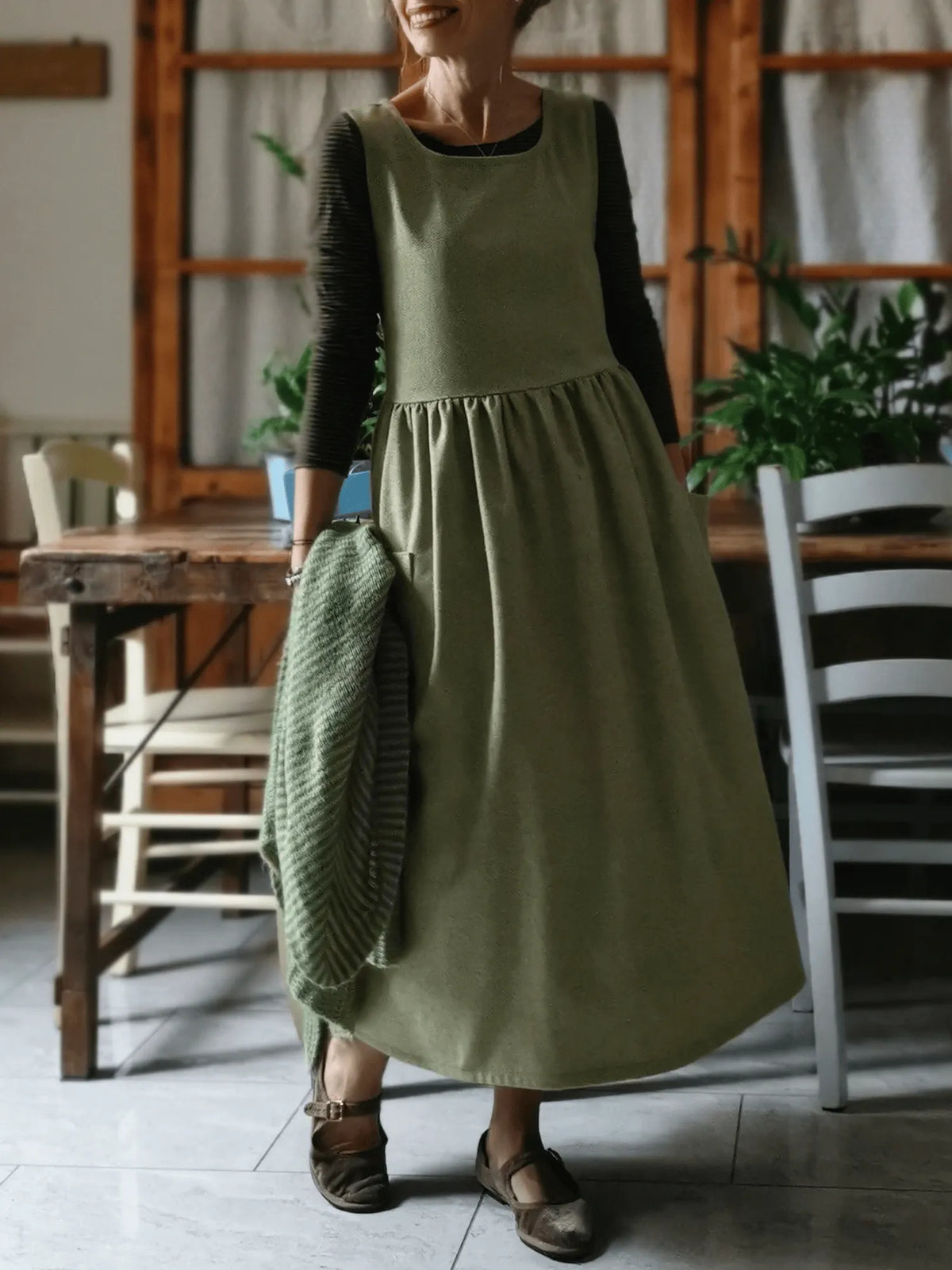 Green and Hazelnut Cotton Apron