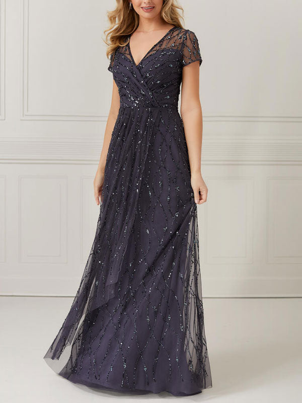 Elegant sheer beaded wedding dress for women