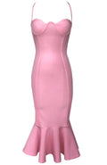 Halter Fluted Midi Dress Pink