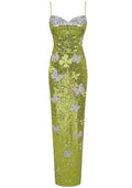 Butterfly Sequin Maxi Dress Green Silver