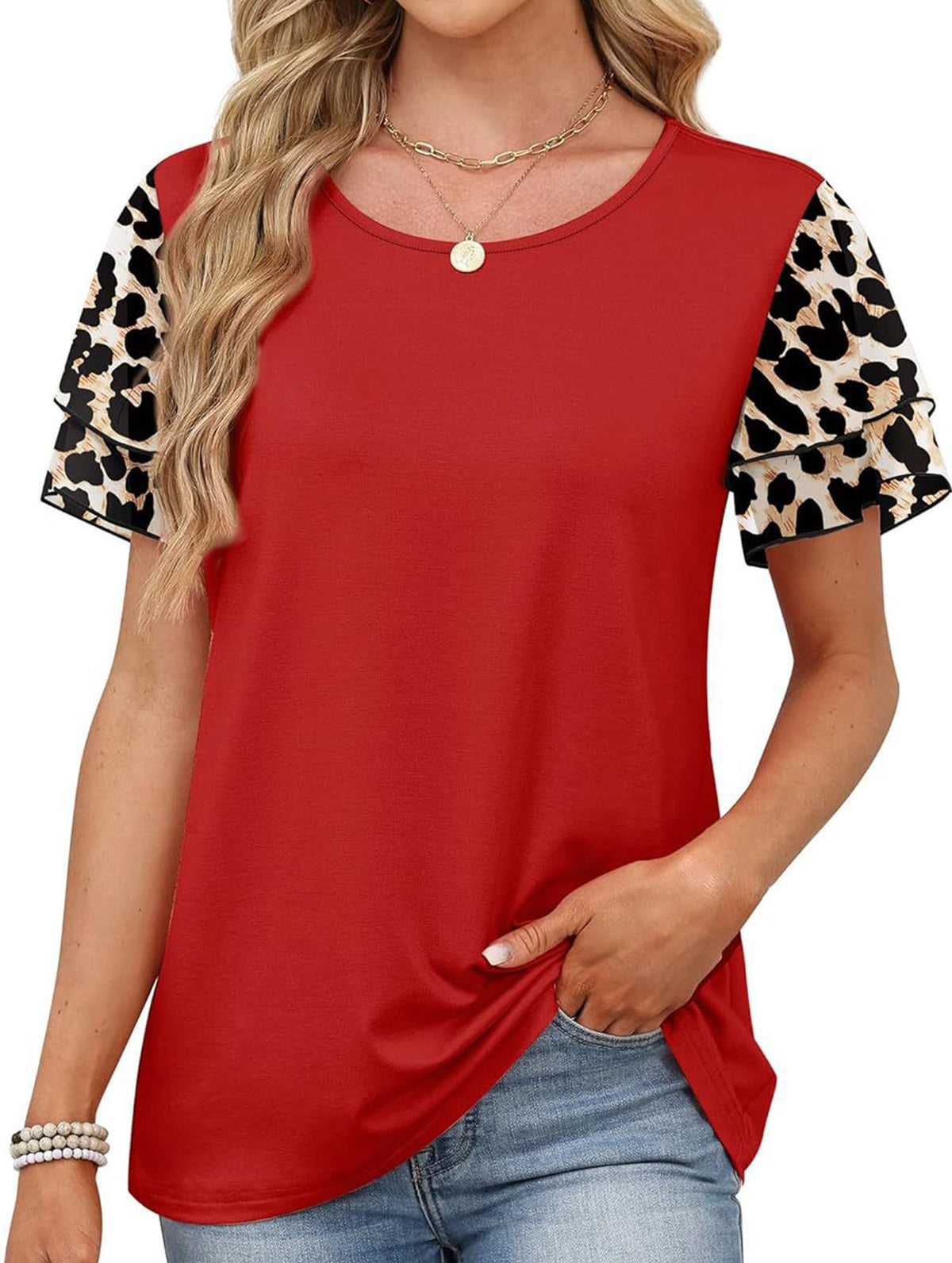 Crewneck Print Double Sleeve Tee_CWTTS00917