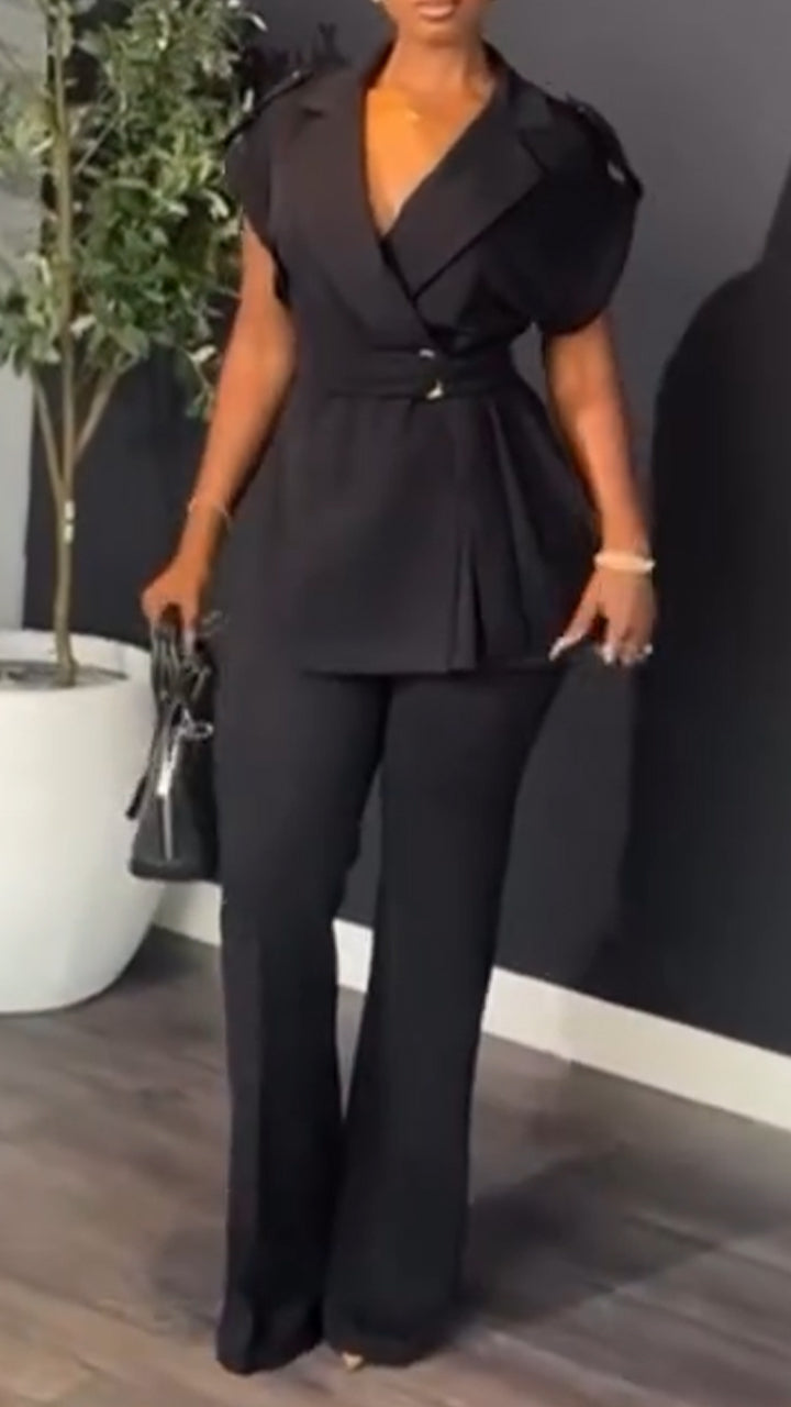 Women Collar Solid Color Commuting Suit with Temperament