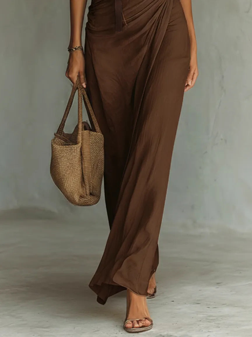 Women's Minimalist Cowl Neck Sleeveless Belted Maxi Dress MDZ1262A0Y