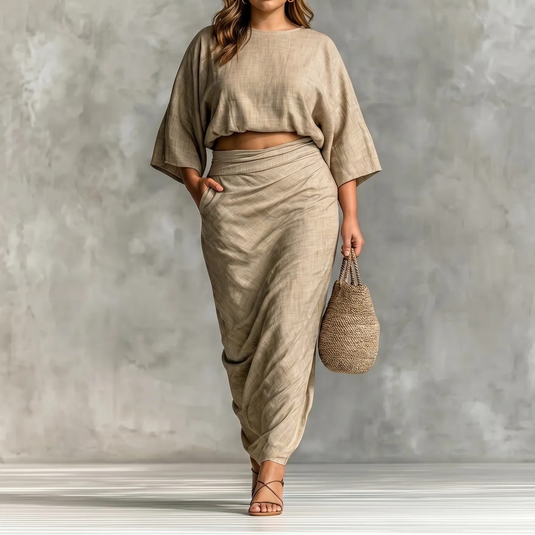 Lunavia – Women's Kimono Sleeve Plus-Size Two-Piece Set