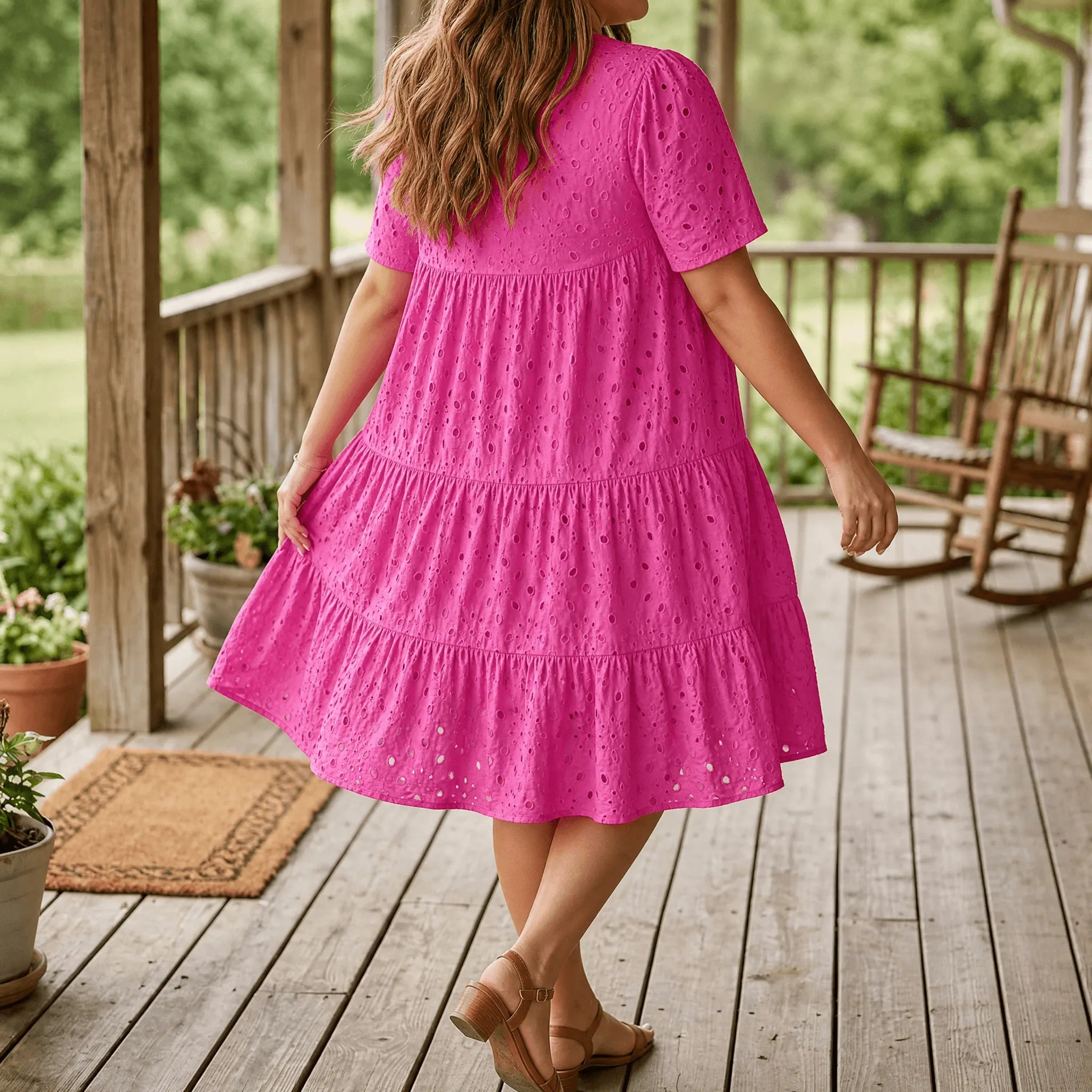 Wearbella – Flowy V-Neck Eyelet Dress for Curvy Fit