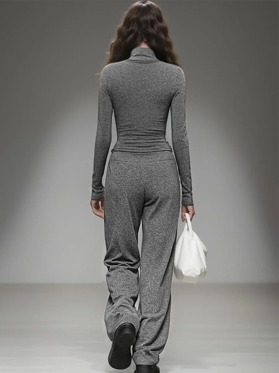 Casual Long-sleeved T-shirt And Wide-leg Pants Set