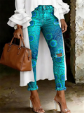 Women's Fashion Casual Art Print Ripped Skinny Jeans