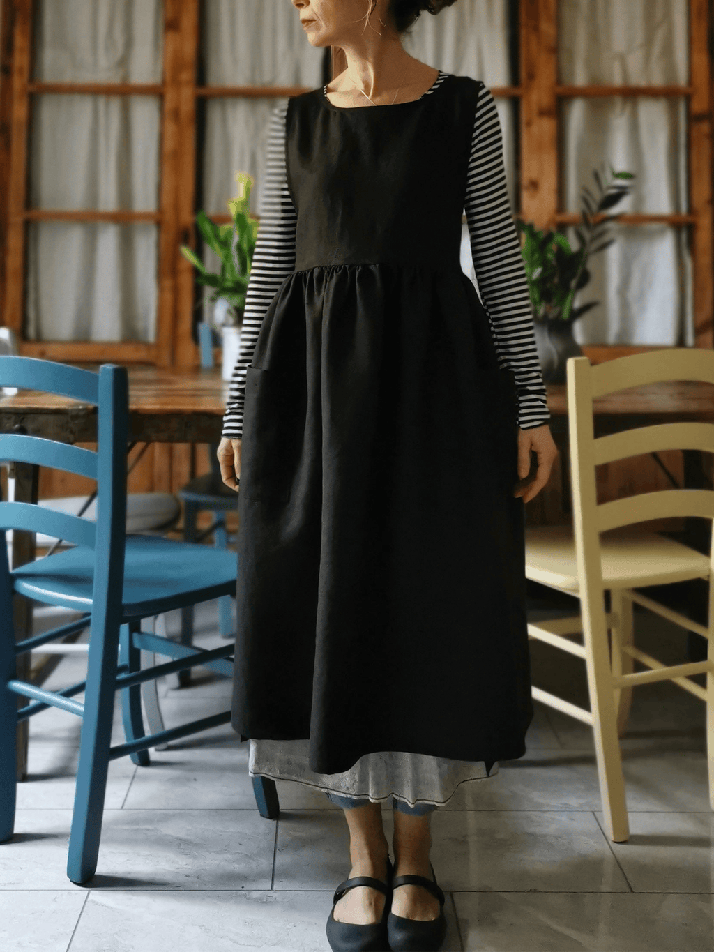 Black  and Cotton Kitchen Apron