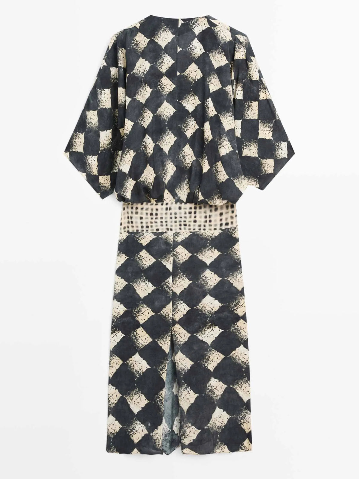 Casual Abstract Plaid Print Kimono Sleeve Maxi Dress