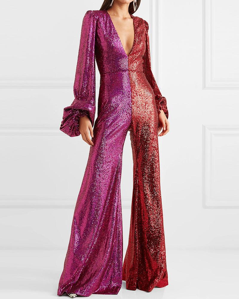 Women's Pink Sequin Jumpsuit