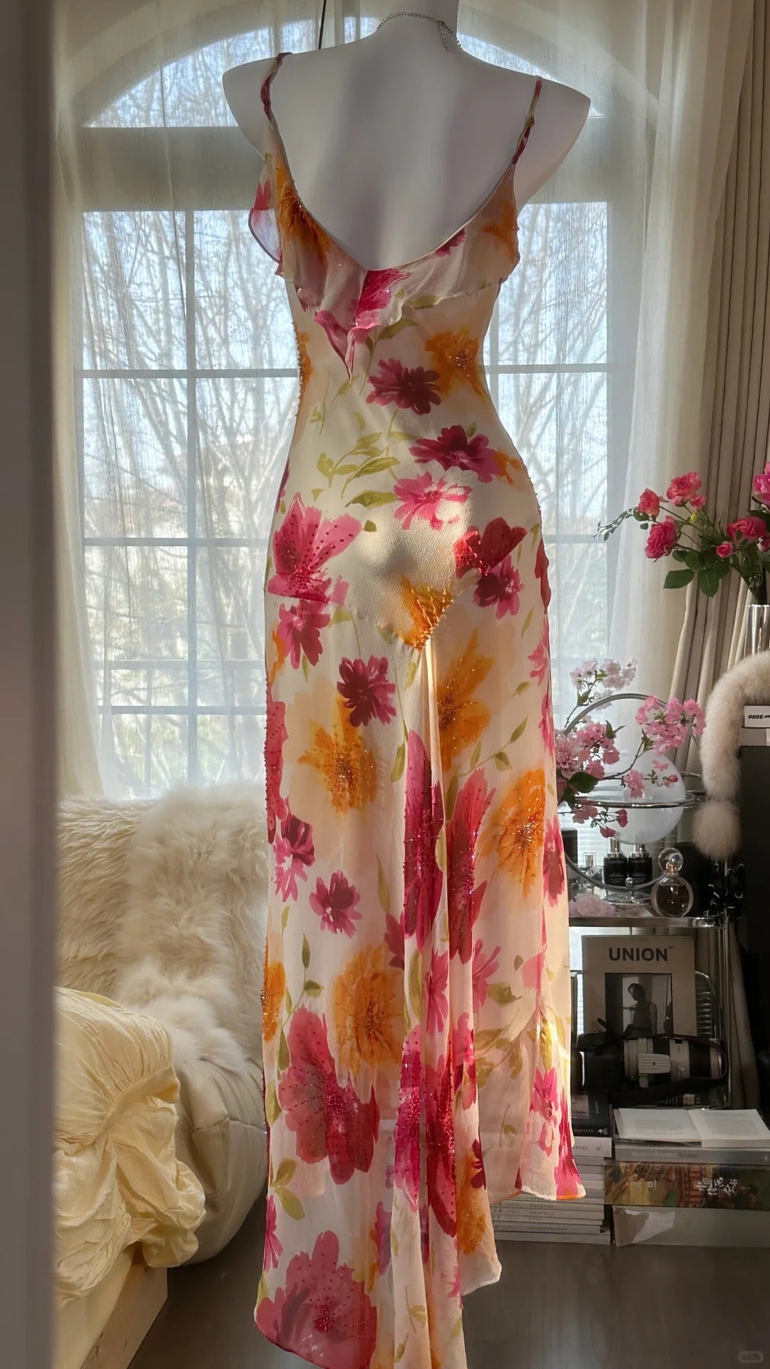 Colorful Romantic Floral Elegant Fashion Exquisite Beaded Long Chiffon Ball Dress Evening Dress Party Dress Valentine's Day Date Dress Wedding Guest Dress 4007