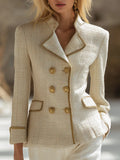 Elegant And Sophisticated Off-white Tweed Lapel Button-down Jacket