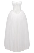 Strapless Corset A Line Maxi Dress White