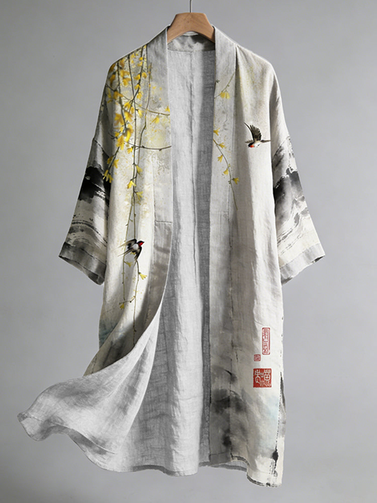 Men's Retro Japanese Art Linen Long Kimono