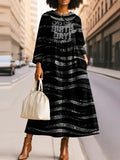 Women's Fashion Shiny Rhinestones It's My Birthday Print Silhouette Peter Pan Collar Maxi Dress