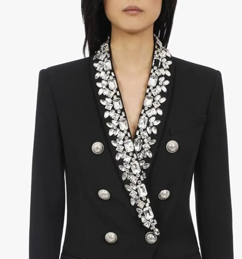 Women Black 2 Piece Suit With Designer Glass Stone Work./two piece suit/Womens Suit Set/Wedding Suit/ Women’s Coats Suit Set.