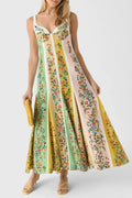 Women's Fresh Color-Blocked Floral Print Sundress Long Dress Vacation Style