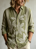 Men's Retro Plant Flower Embroidery Pattern Design Casual Linen Shirt