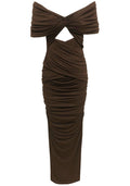 Draped Bardot Maxi Dress Brown