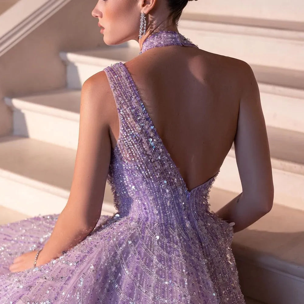 DreamyVow  Luxury Beaded Dubai Lilac Evening Dresses for Women Wedding Party 2023 Elegant Long Arabic Prom Formal Gowns 329