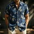 Men's Vintage Floral Art Linen Blend Short Sleeve Shirt