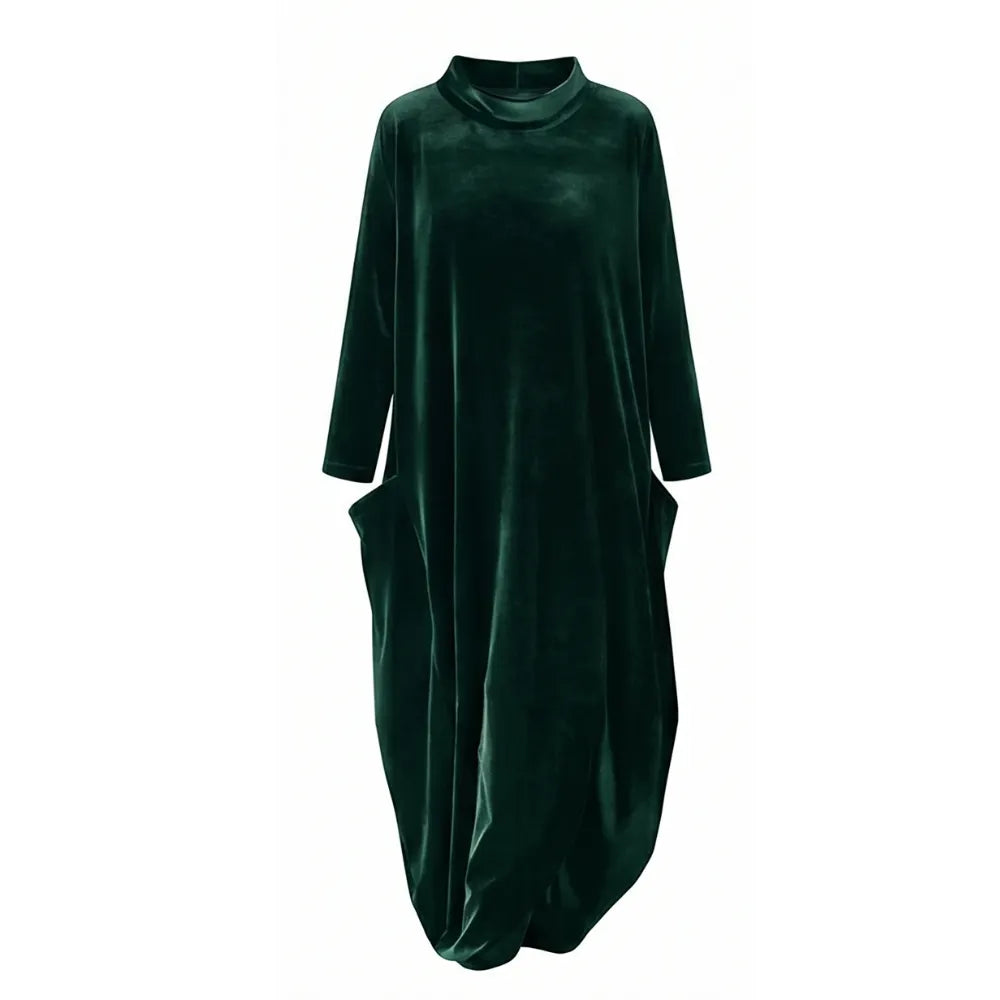 Sofelle – Women's Velvet Cocoon Midi Dress with Pockets