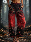 Women's Halloween Spider And Rose Art Gradient Distressed Casual Linen Pants