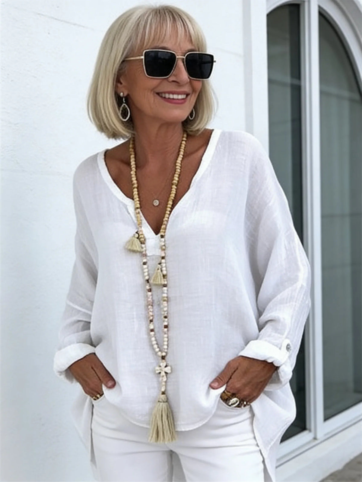 Solid Color Long-Sleeved Top Women