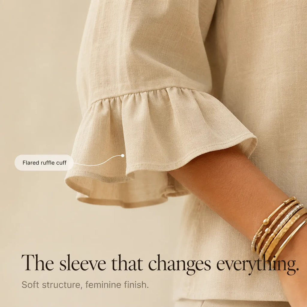 Lunavia – Linen-Look Two-Piece Set with Ruffle Sleeves and Wide-Leg Pants