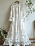 Vintage Floral Hollow Lace Patchwork Linen Cozy Maxi Dress