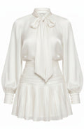 Long Sleeve A Line Chiffon Dress White