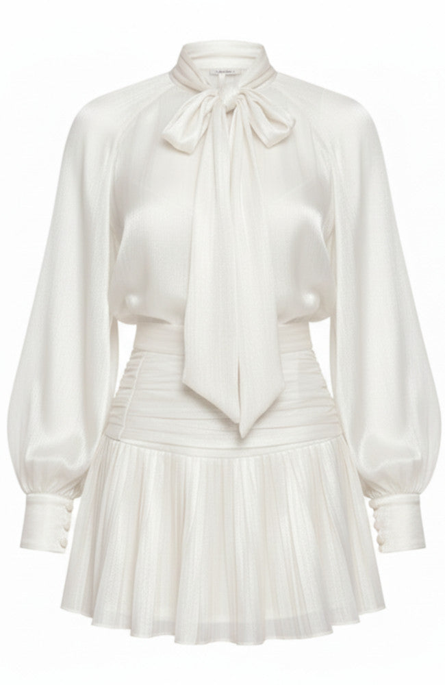 Long Sleeve A Line Chiffon Dress White