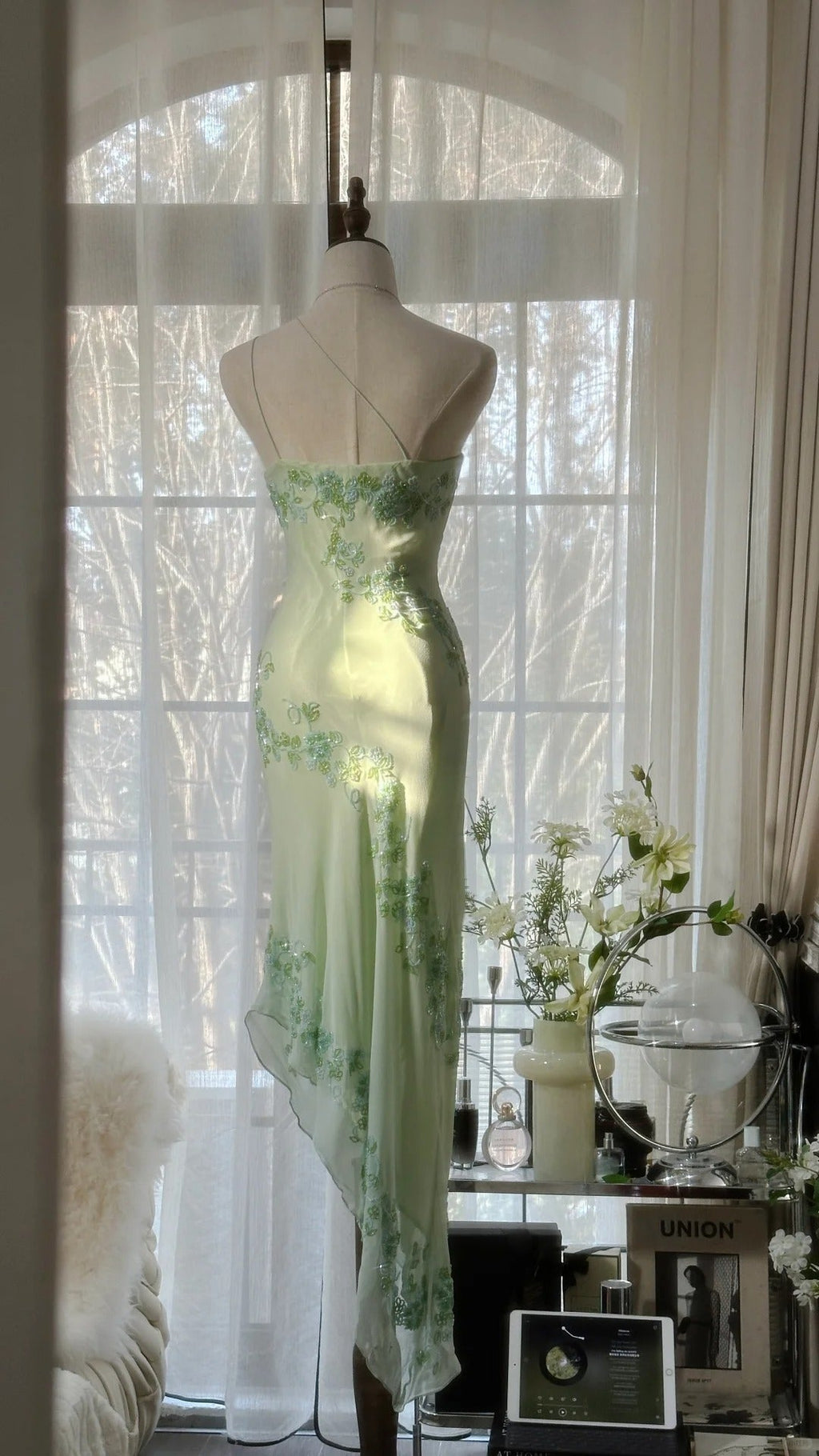 Green Romantic Gorgeous Exquisite Elegant Beaded One Shoulder Long Chiffon Evening Dress Prom Dress Prom Dress Birthday Vacation Party Dress 4047