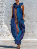 Women's Abstract Print Cowl-neck Sleeveless Casual Loose-fit Hooded Dress