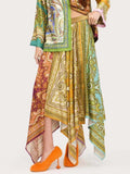 Retro Paisley Print Satin Irregular Skirt