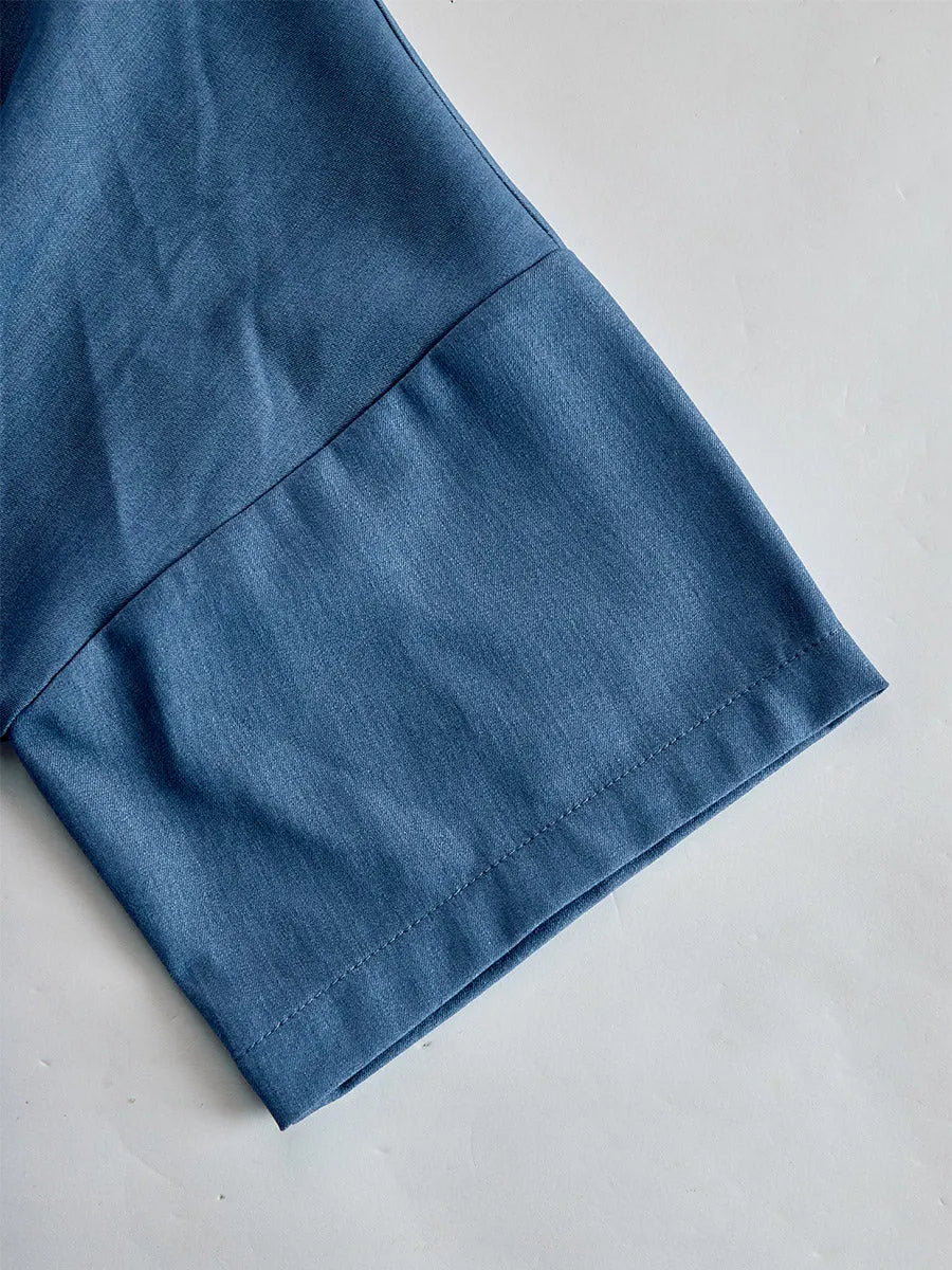 Retro Blue Tencel Denim Short-sleeved Maxi Dress