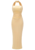 Choker Strapless Draped Floral Maxi Dress Yellow