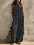 Women's Casual Black And White Sleeveless Maxi Dress With Round Neck And Thick Chiffon Fabric MDZ0126G0LXY