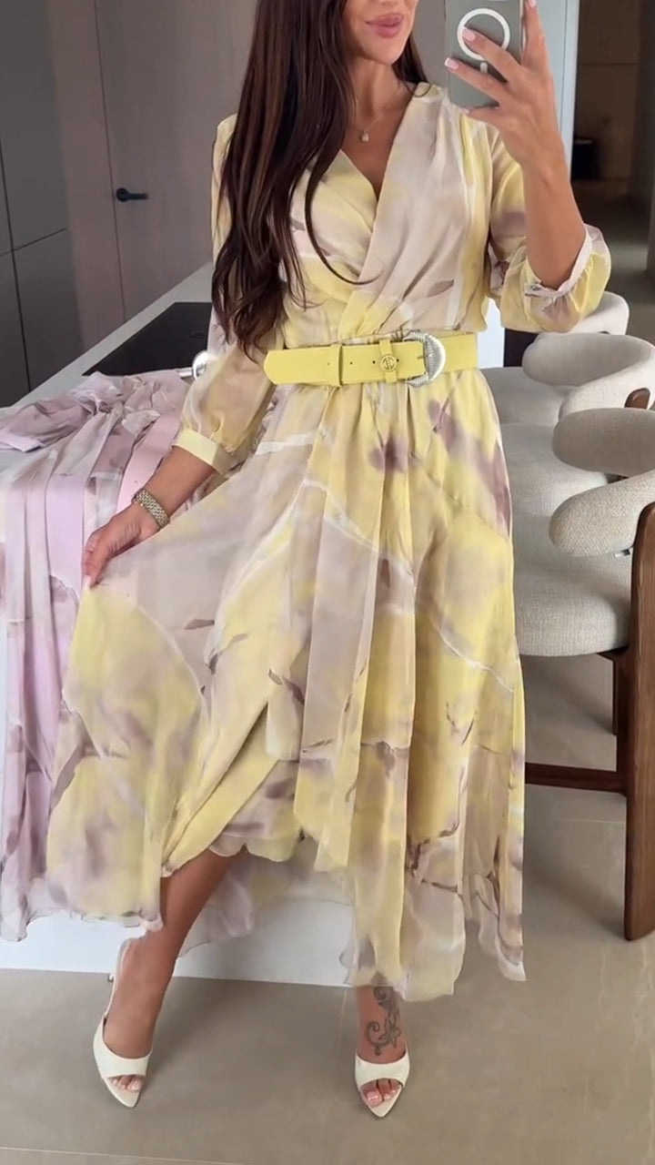Women V-neck Printed Elegant Casual Dress