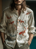 Men's Japanese Carp And Mount Fuji Below Button-down Shirt