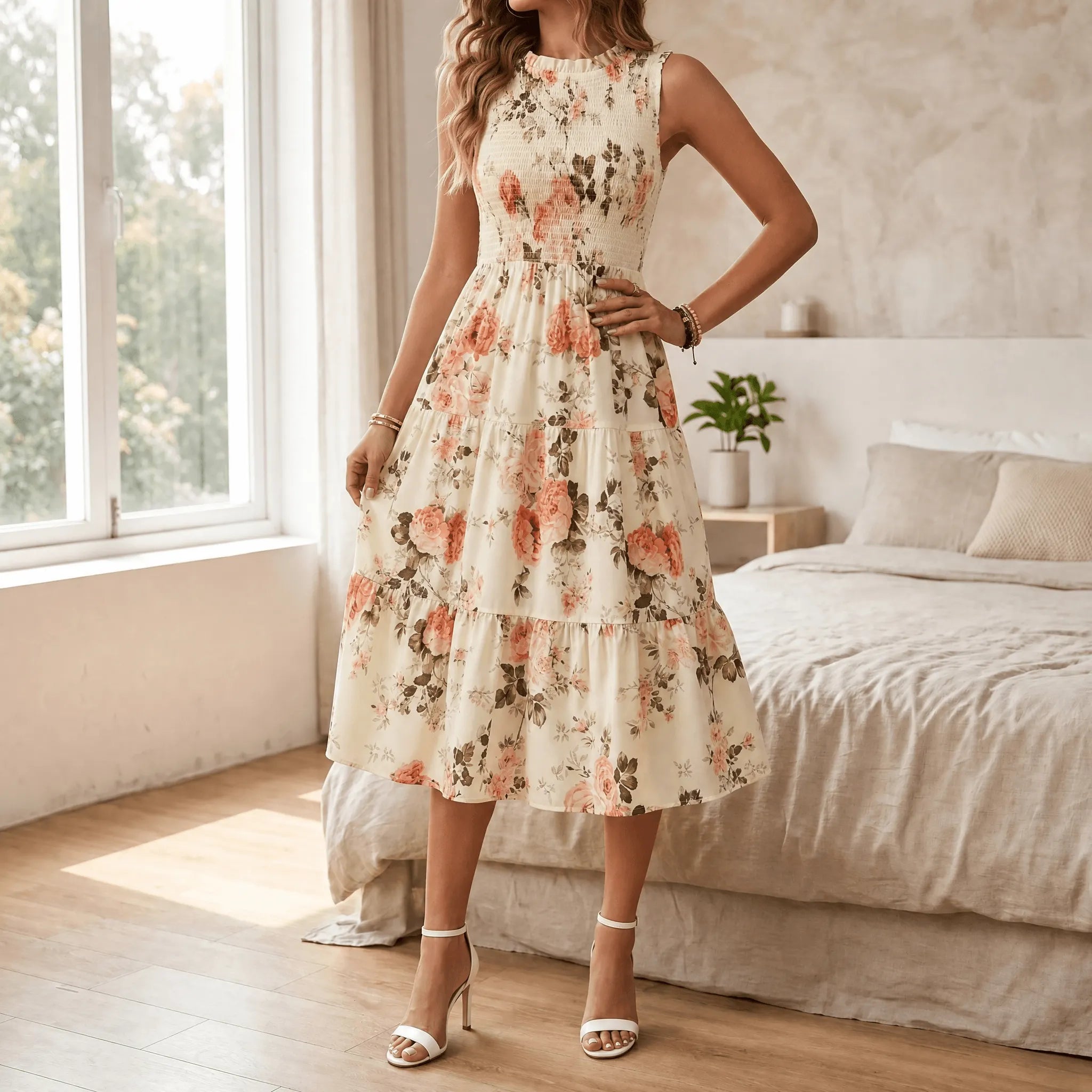 Florenza – Women's Smocked Floral Midi Dress