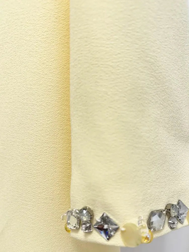 Long Sleeve Crystal Detail Maxi Dress Yellow